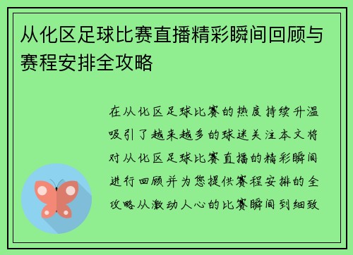 从化区足球比赛直播精彩瞬间回顾与赛程安排全攻略